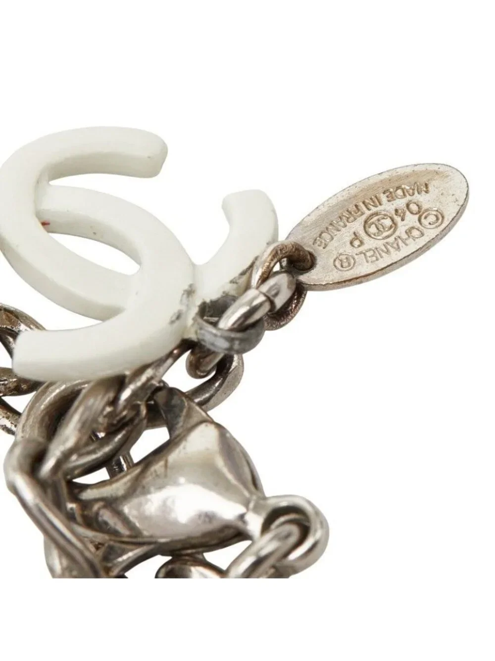 Chanel CC Logo Camellia Motif Necklace Silver White Metal